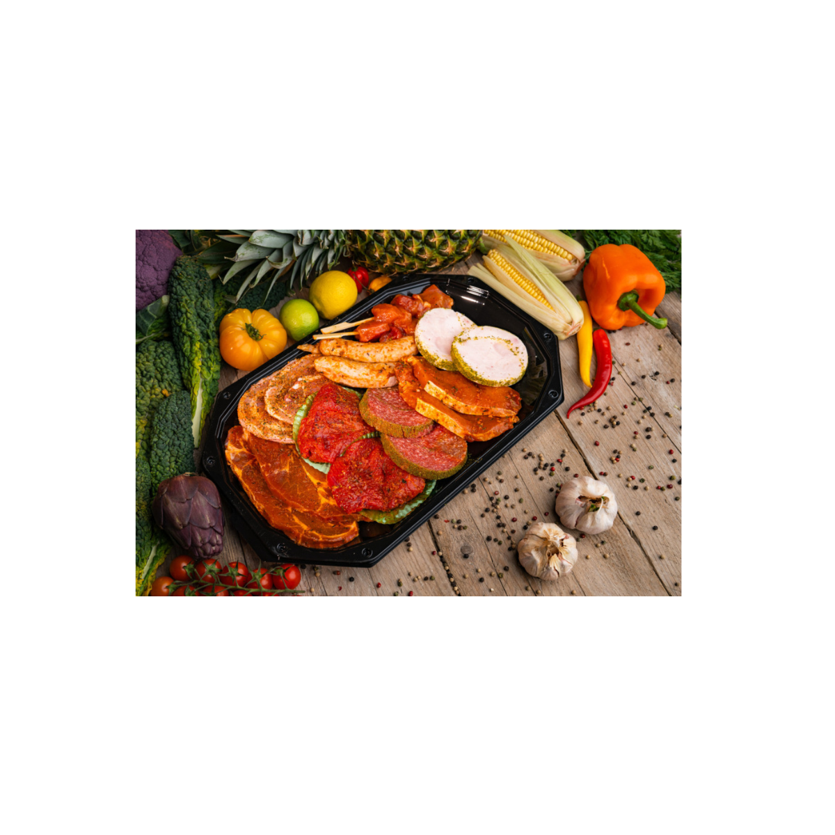 BBQ Party Mix 4 stuks vlees incl. salades, sauzen & stokbrood